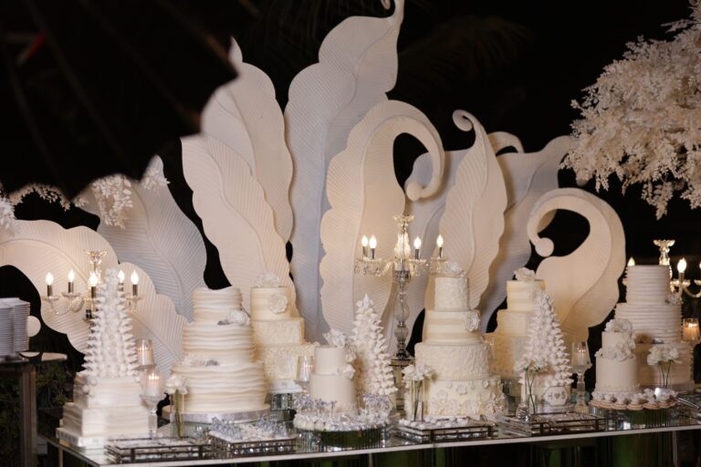 White decor and cake by special events Dubai